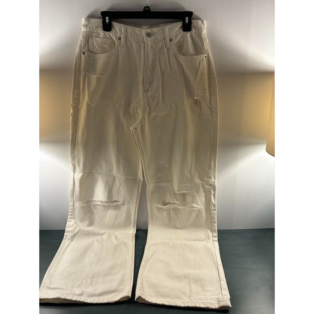 Arizona Jean Co Skater Jeans Women 13 Highest‎ Rise Wide Leg White Destroyed
